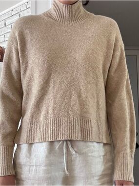 Uniqlo Cream High Neck Cozy Knit Sweater